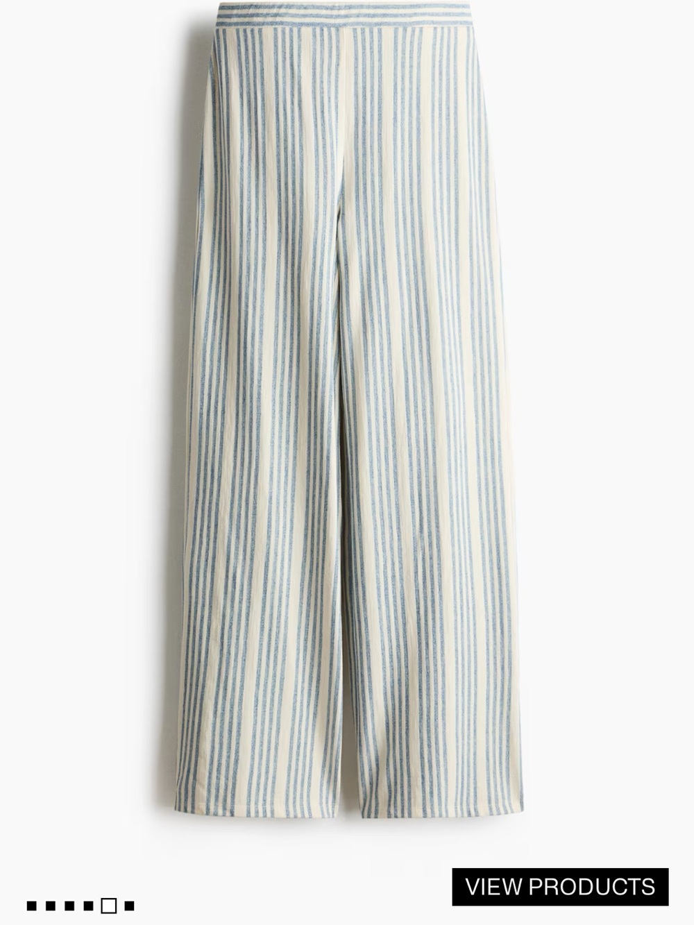 H&M Cream and Light Blue Striped Wide-Leg Pants